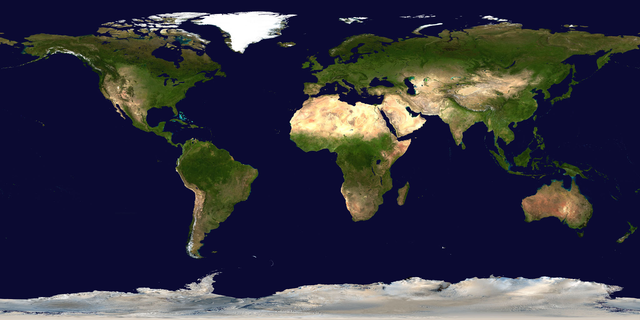 Mapa mundi equirectangular (NASA Visible Earth, dominio público)